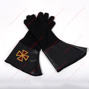 Guanteletes de algodón y cuero de los Caballeros Templarios masónicos con guante de mano Producto de insignias negras - Product Image 1