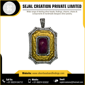 Prix de gros Pendentif en argent sterling 925 avec diamant pavé de rubis et bijoux en pierres précieuses de style vintage pour femmes - Product Image 6