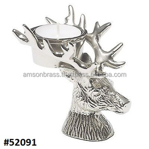 Porte-bougie en aluminium finition argent de haute qualité, décoration de salon pour Pâques, motif renne - Product Image 1