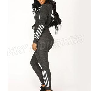 Moda mujer Casual rayas cremallera manga larga chándal logotipo personalizado pantalones largos conjunto Casual dos piezas mujeres trajes chándal - Product Image 2