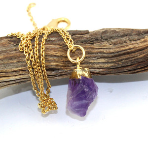 24k chapado en oro amatista púrpura de cuarzo bruto colgante de joyería - Product Image 1