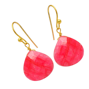 Faceted Heart Shape Ruby Gemstone <b>Earrings</b> 925 Sterling <b>Silver</b> Gold Plated Fish Hook <b>Dangle</b> <b>Earrings</b> - Product Image 2