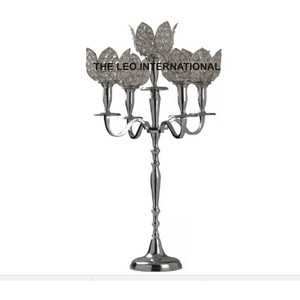 Solid Aluminum Metal Crystal Beads Candle Holder Shiny Polished Designer Tabletop Decorative Candle Holder - Product Image 1