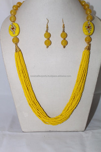 Collar de Cadena de Cuentas de Vidrio Amarillo Trenzado de Múltiples Hilos de Moda para Regalo de Boda, Compromiso, Fiesta, Unisex - Product Image 3