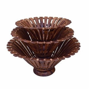 Juego de Fruteros de Madera, Cesta Redonda de Madera, Juego de Fruteros de Madera Hechos a Mano, Cesta de Cocina Hecha a Mano en Pakistán, Cubo de Madera Maciza - Product Image 2