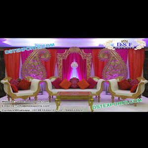 Ensemble élégant de canapés en bois sculpté élégant et beau pour les mariages musulmans asiatiques Décorations de mariage - Product Image 1