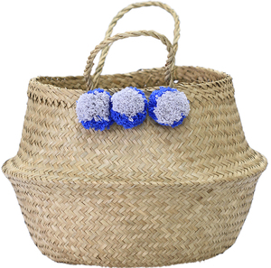 Cesta de almacenamiento plegable hecha a mano de Vietnam para el vientre de algas marinas con asas Tamaño ecológico y personalizable - Product Image 1