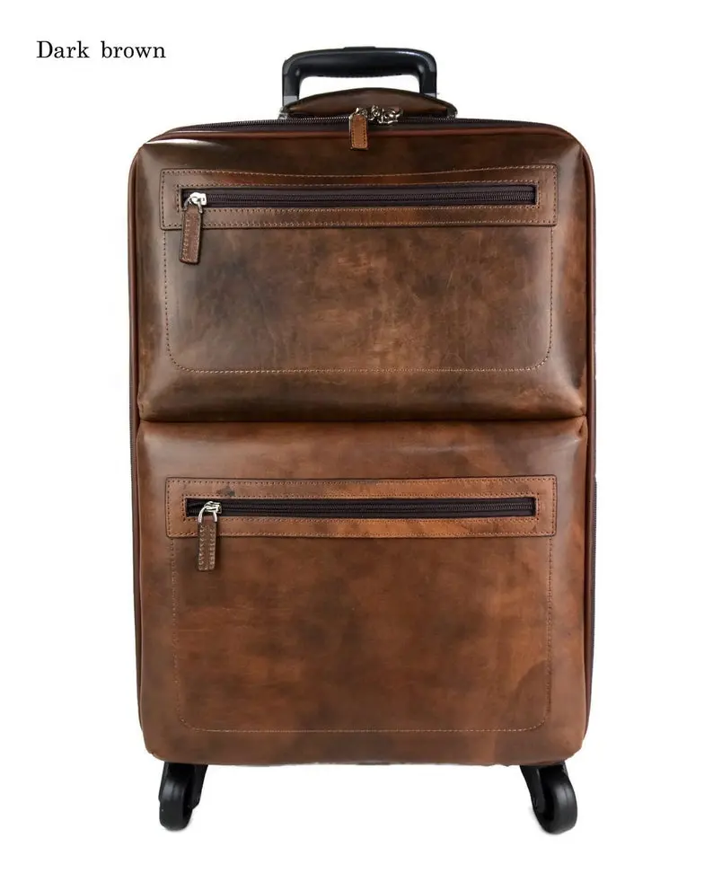 चार पहियों के साथ चमड़े सूटकेस ट्रॉली यात्रा बैग Weekender रातोंरात चमड़े केबिन सामान हवाई जहाज IHS-0024