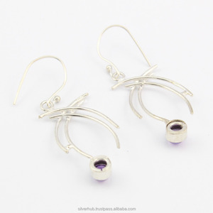 ต่างหู925หยดน้ำเงินสเตอร์ลิงทำด้วยมืออัญมณีอเมทิสต์ธรรมชาติสำหรับผู้หญิงสำหรับงานแต่งงานและงานเลี้ยง - Product Image 5