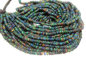 Perles d'opale éthiopienne faites à la main de qualité 3A de 8 pouces en forme de rondelle noire lisse avec finition lisse pour perles de pierre de bijoux à bricoler soi-même - Product Image 2