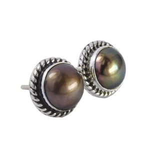 Pendiente de piedra de perla negra para madre, pendientes de joyería de plata de ley 925, proveedor de joyería hecha a mano - Product Image 1