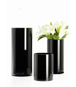 New Arrival Black Long Cylinder Flower Vase Tabletop Stylish Metal Vase Centerpieces Weddings Table & home Decoration