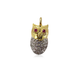 Rubis Yeux Pave Diamant Hibou Pendentif En Argent par Metarock Bijoux - Product Image 1