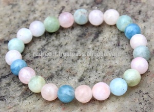 Pulsera elástica hecha a mano con cuentas redondas, cristales curativos de piedras preciosas de morganita naturales personalizables para regalos y fiestas - Product Image 4