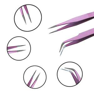 PINK Set of 6 Stainless Steel Eyebrow & <b>Eyelash</b> Tweezers with Curved Tip Mirror Finish Anti-Static 2026 - Product Image 3