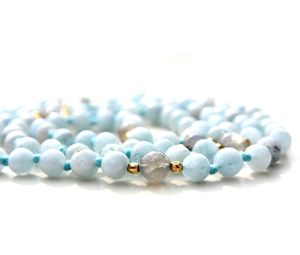 Spirituel 108 perles Mala aigue-marine Yoga collier Mala fait à la main colliers de perles d'artiste indien - Product Image 3