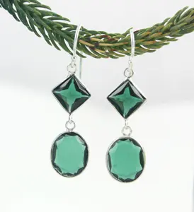Exclusive Offer Sterling Silver Emerald Gemstone Hydro Earring Handmade Dangle Indian Jewelry Women Cute Gift Party