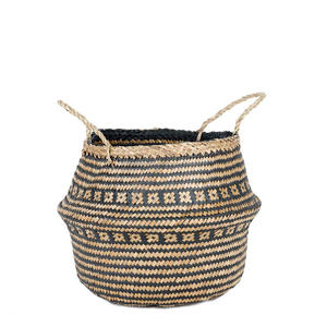 Seagrass Belly <b>Basket</b> Vietnam Double Tier <b>Handles</b> European Market Kitchen Bathroom Natural Sustainable - Product Image 1