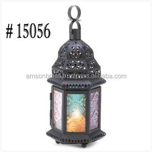 Linterna colgante de Navidad hecha a mano, candelabro de hierro y vidrio de Metal en forma de hexágono - Product Image 5