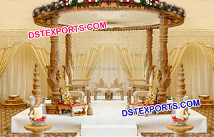 Boda India tallada Mandap Último diseño Madera tallada Seis pilares Mandap Matrimonio indio Mandap Sillas con pilares de madera Reino Unido - Product Image 3
