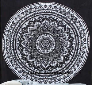 Algodón bohemio Hippie colgante de pared Ombre Mandala tapiz impreso indio étnico negro blanco arte decoración colcha ropa de cama - Product Image 1