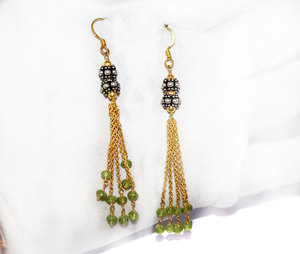 Magnifique 925 argent Sterling massif multi-brins péridot naturel pierres précieuses longues boucles d'oreilles pendantes à plusieurs niveaux pour les femmes mode - Product Image 1