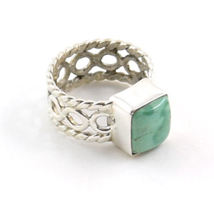 Trois pierres 925 bague en argent sterling tibétain turquoise fait à la main de qualité supérieure printemps été mode pierres précieuses anneaux en gros - Product Image 5