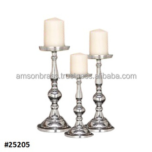 Candelabro de Boda de Aluminio Metalizado en Níquel, Portavelas Grande Tipo Huracán - Product Image 6