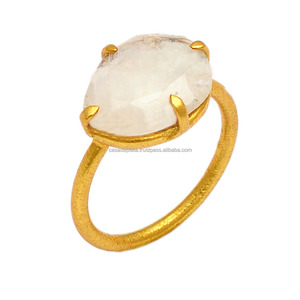 Handmade .925 Solid Sterling Silver Prong <b>Ring</b> with Moonstone Gemstone Classic Unisex Jewelry for Wedding <b>Engagement</b> Party Gift - Product Image 1