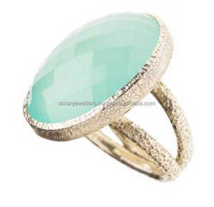 แหวนเงินแท้925 Aqua Chalcedony พลอยเคลือบด้าน - Product Image 1