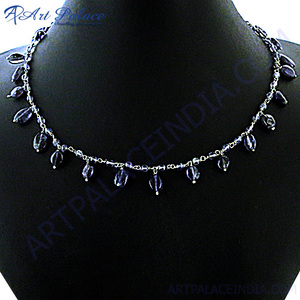Collar de cristal de iolita cruda Natural Plata de Ley 92,5 largo hecho a mano hermoso cristal fabricación al por mayor - Product Image 1