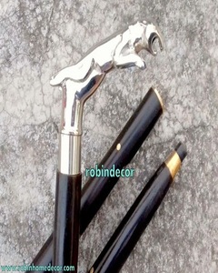 Bastón de Jaguar de plata náutica antigua con mango de cabeza de latón Bastón de regalo vintage Bastón - Product Image 1