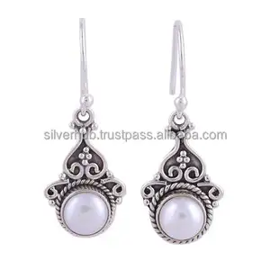 Pearl Silver Dangle Ohrringe für Frauen Hand gefertigte Sterling Silber Ohrringe Nature del stein Solid Silver Pearl Hippie Ohrringe