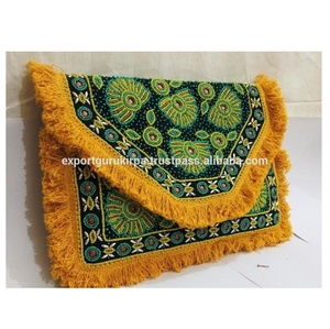 Femmes élégant indien bohème Designer pochette sac de messager à la main perlé toile sac à bandoulière Vintage mode pour soirée - Product Image 4
