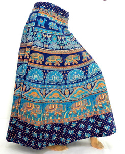 Pretty Long Cotton Block Print Wraparound Falda Estilo de moda para mujer de la India - Product Image 4