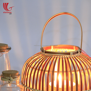 ที่วางเทียนไม้ไผ่งานแฮนด์เมดจาก viettimecraft. โคมไฟที่มีขนาดที่กำหนดเองสำหรับตกแต่งบ้านแขวนอยู่นอกการออกแบบการทอผ้า - Product Image 5