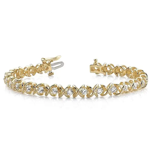 14K Yellow Gold Real Round Diamond Certified Tennis Bracelet For Women's