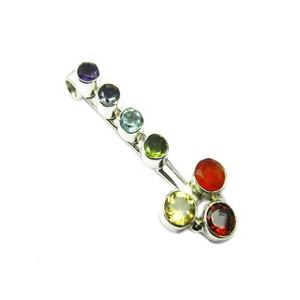 Bijoux fins multicolores Pendentif 7 chakras Véritable grenat Cornaline Topaze bleue Citrine Iolite Péridot Charms Pendentif multi-pierres - Product Image 1