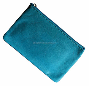 Bolsa de cosméticos de maquillaje de algodón de cuero genuino azul cierre de cremallera duradero impermeable logotipo personalizado Almacenamiento de patrón de flores de moda - Product Image 1