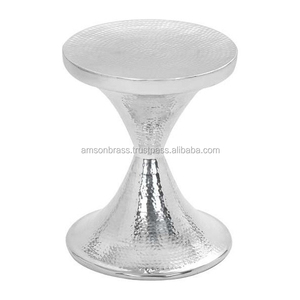 Table d'appoint ronde, finition argentée, table basse, métal martelé, aluminium, meubles de maison - Product Image 4