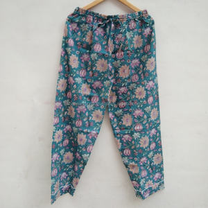 Conjunto de pijama de algodón estampado bloque a mano al por mayor ropa de dormir de noche de verano y ropa de vacaciones informal ropa de mujer pijama conjunto de camisa y pantalones - Product Image 3