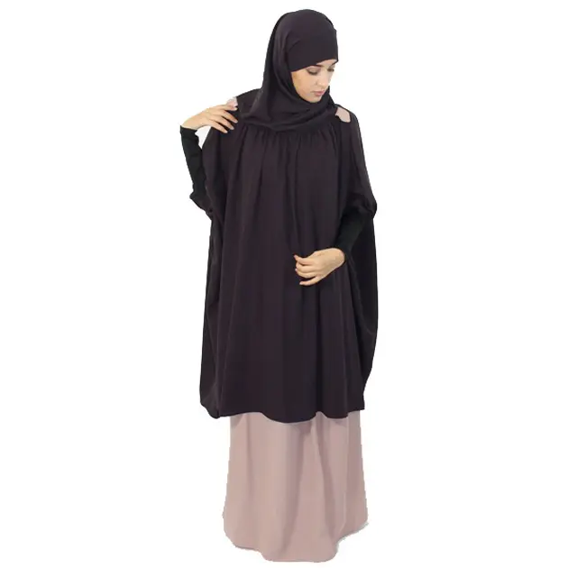 Premium Quality Fabric Long Integrated Hijab Jilbabs with Skirts for Islamic Women Wool Peach Adults