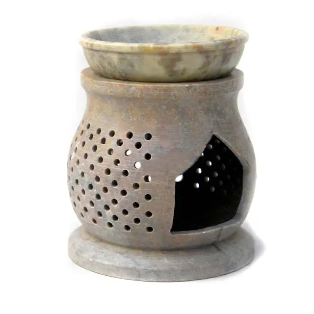 De color Natural de esteatita de piedra tallada venta al por mayor de la fábrica tradicional india Aroma quemador de aceite para la decoración del hogar con piedra de