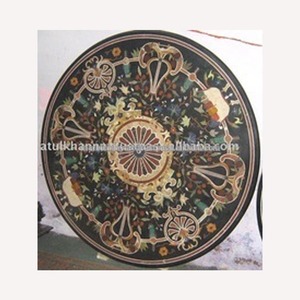 Haut de Table rond à incrustation de marbre noir, 15 cm - Product Image 1