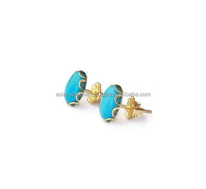 Vermeil-pendientes de plata de ley 925 con gema turquesa, joyería hecha a mano - Product Image 1