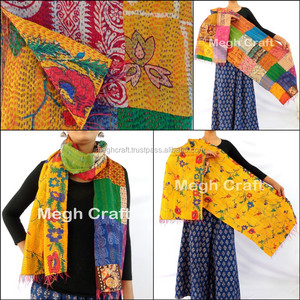 Vintage Reversible <b>Floral</b> Indian Kantha Stole Patchwork Silk <b>Scarf</b> Shawl Wrap Dupatta Style Kantha Syle Reversible <b>Floral</b> Silk - Product Image 3