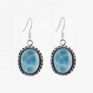 Latest Fashion Handmade 925 <b>Sterling</b> <b>Silver</b> <b>Drop</b> <b>Earrings</b> Real Larimar Gemstone Rose Gold Material for Weddings and Parties Gift - Product Image 2