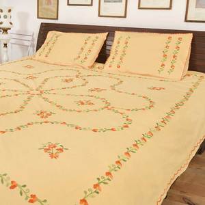 Sábana de algodón indio hecha a mano con pétalos de naranja claros y florales, Sábana de diseño con dos fundas de almohada, BL-158 - Product Image 1