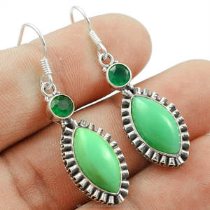 ปรับแต่ง925เงินสเตอร์ลิงงานแต่งงานต่างหูห้อยอัญมณีธรรมชาติ chrysoprase Marquise - Product Image 5