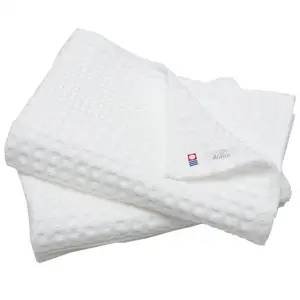 White 100% French Flax Linen Waffle Bath Towel
